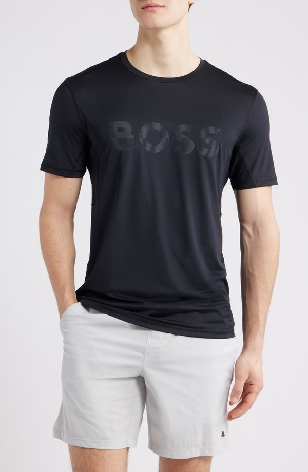 ボス メンズ トップス Tシャツ スリムフィット ロゴ グラフィック BOSS Tee Active Slim Fit Performance Logo Graphic TShirt Black ブラック