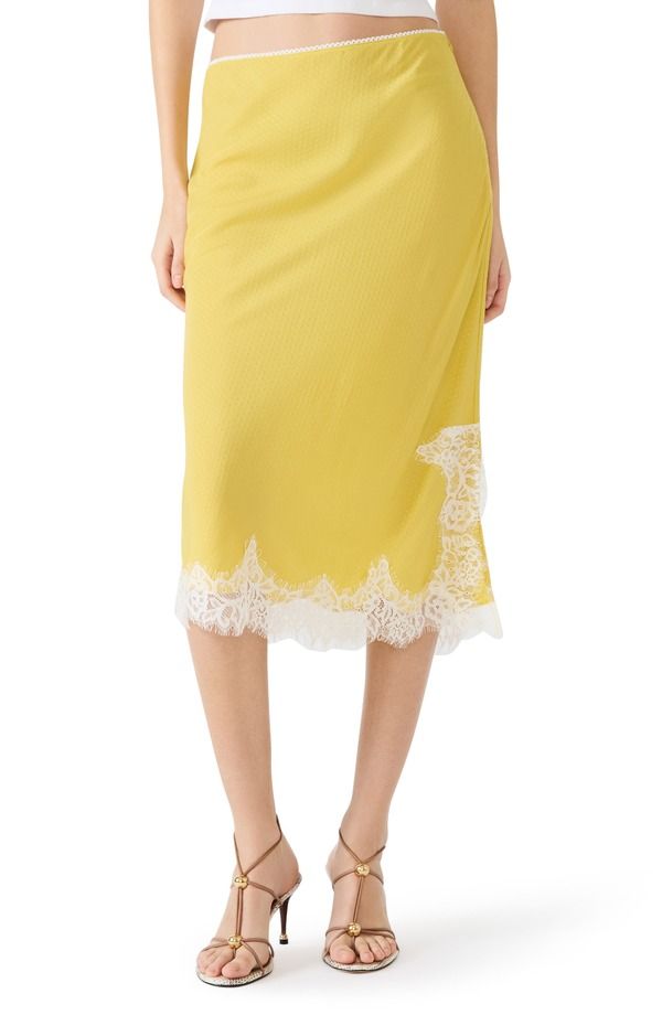 スティーブ マデン レディース ボトムスカート レーストリム ミディ レース Steve Madden Cinthia Lace Trimidi Skirt Golden Lime ライム