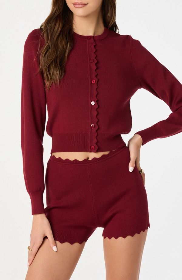 アストール レディース アウター パーカー・スウェット カーディガン ASTR the Label Scalloped Placket Crop Cardigan Burgundy バーガンディ