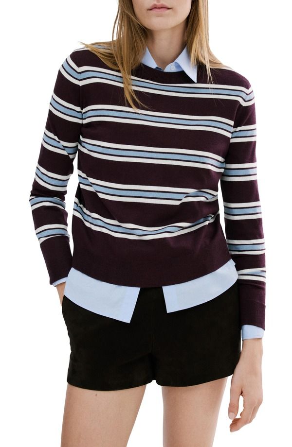 マンゴ レディース アウター パーカー・スウェット クルーネック セーター MANGO Stripe Crewneck Sweater Maroon マルーン