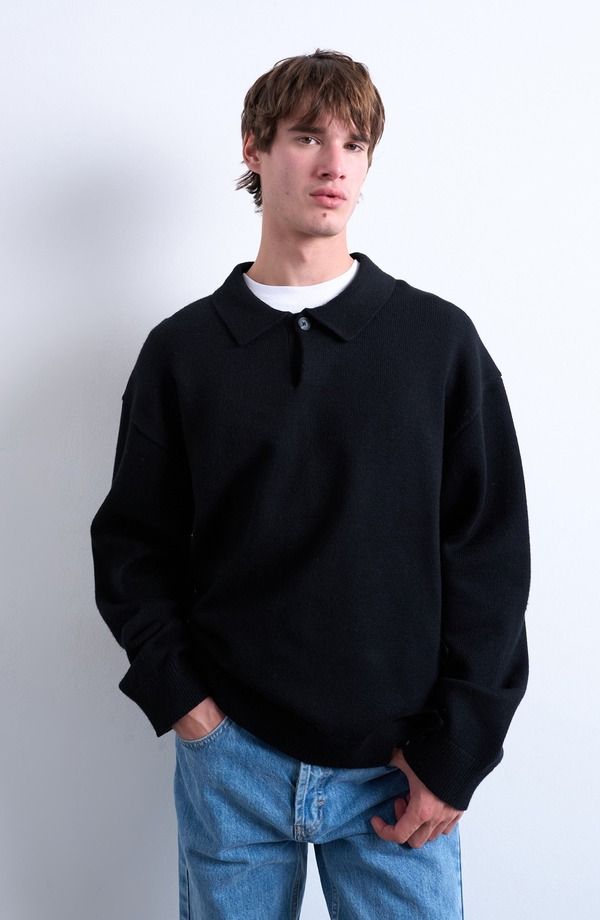 トップマン メンズ アウター パーカー・スウェット ポロシャツ セーター Topman Smart Polo Sweater Black ブラック