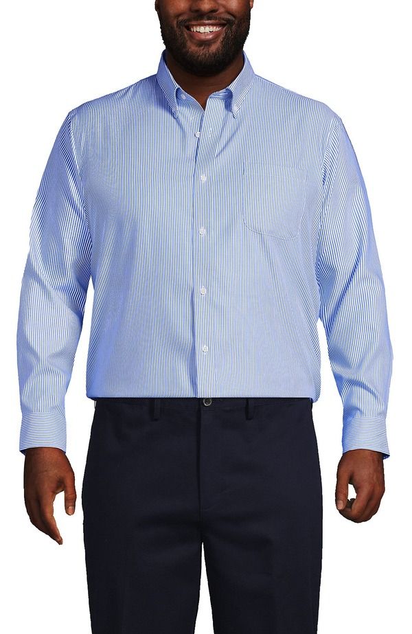 ランズエンド メンズ トップス シャツ ボタンダウン コットン ダウン Lands End No Iron Supima Cotton Pinpoint Buttondown Collar Dresshirt Light French Blue ブルー