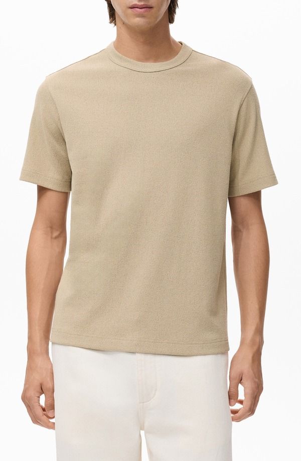 マンゴ メンズ トップス Tシャツ ニット MANGO Fine KnitShirt Beige ベージュ