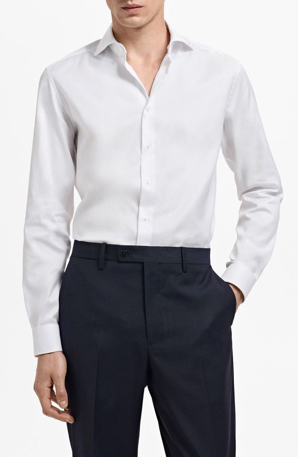マンゴ メンズ トップス シャツ スリムフィット コットン MANGO Slim Fit Cotton ButtonUp Shirt White ホワイト