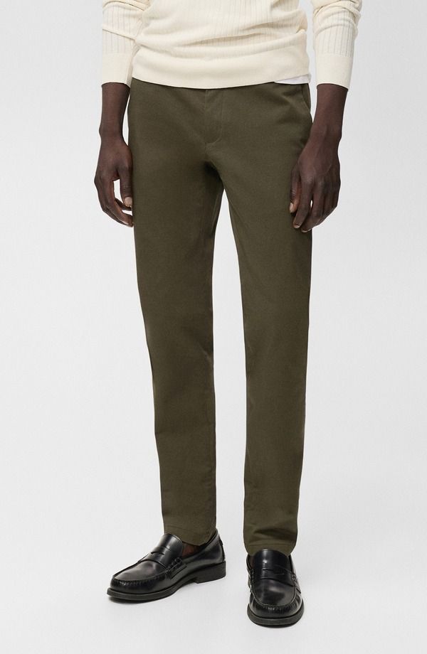 マンゴ メンズ ボトムス カジュアルパンツ スリムフィット MANGO Barna Slim Fit Stretch Twill Chino Pants Khaki Green グリーン