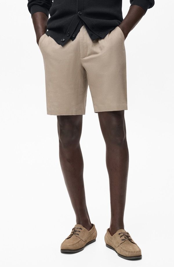 マンゴ メンズ ボトムス ハーフパンツ・ショーツ ショートパンツ コットン リネン MANGO Linen Cotton Bermuda Shorts Beige ベージュ