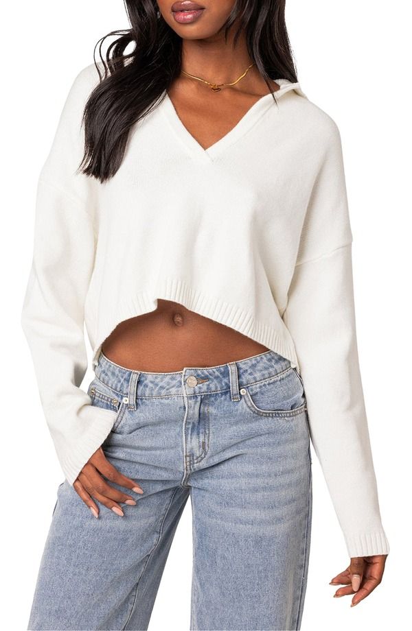 アディクテッド レディース アウター パーカー・スウェット セーター EDIKTED Marcie Oversize Crop Sweater Cream クリーム