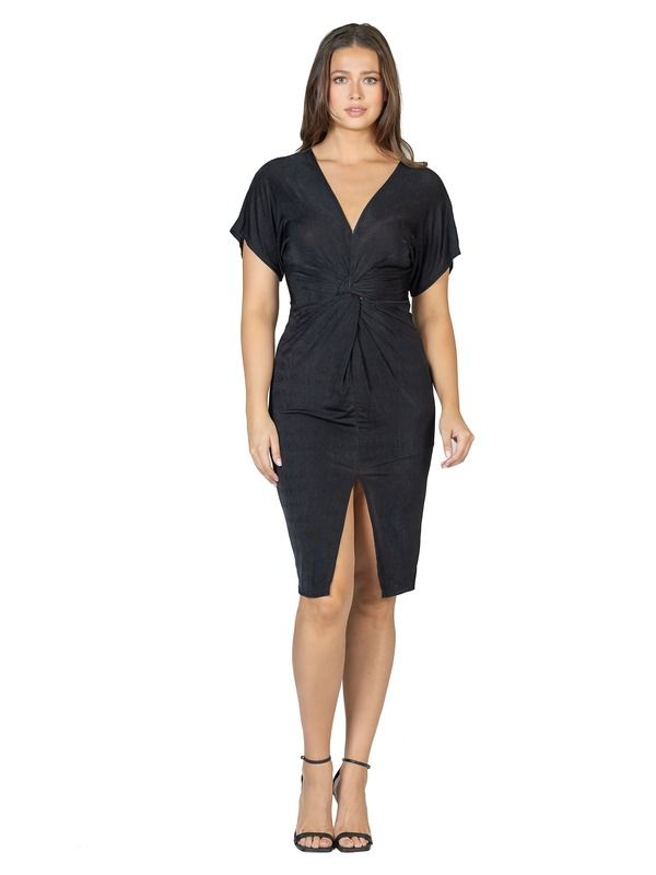 24 セブンコンフォート レディース トップス ワンピース Vネック 24seven Comfort Apparel Womenshort Sleeve V Neck Twist Front Split Hem Dress Black ブラック