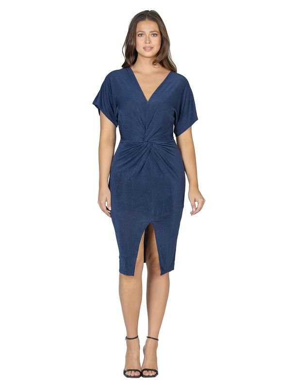 24 セブンコンフォート レディース トップス ワンピース Vネック 24seven Comfort Apparel Womenshort Sleeve V Neck Twist Front Split Hem Dress Navy ネイビー
