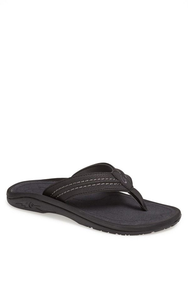 オルカイ メンズ シューズ サンダル OluKai Hokua Flip Flop Black Shadow Faux Leather ブラック