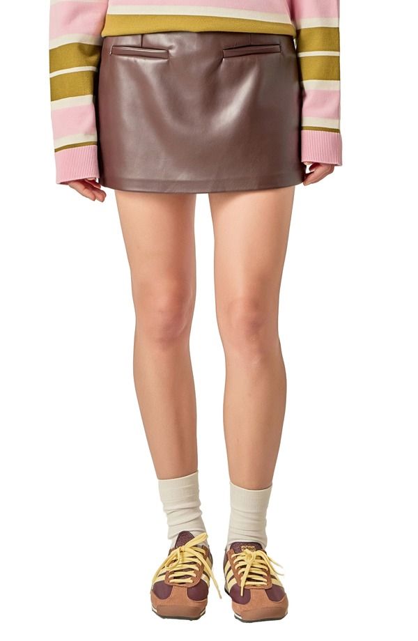 イングリッシュファクトリー レディース ボトムス ハーフパンツ・ショーツ レザー フェイクレザー English Factory Faux Leather Skort Dark Brown ブラウン