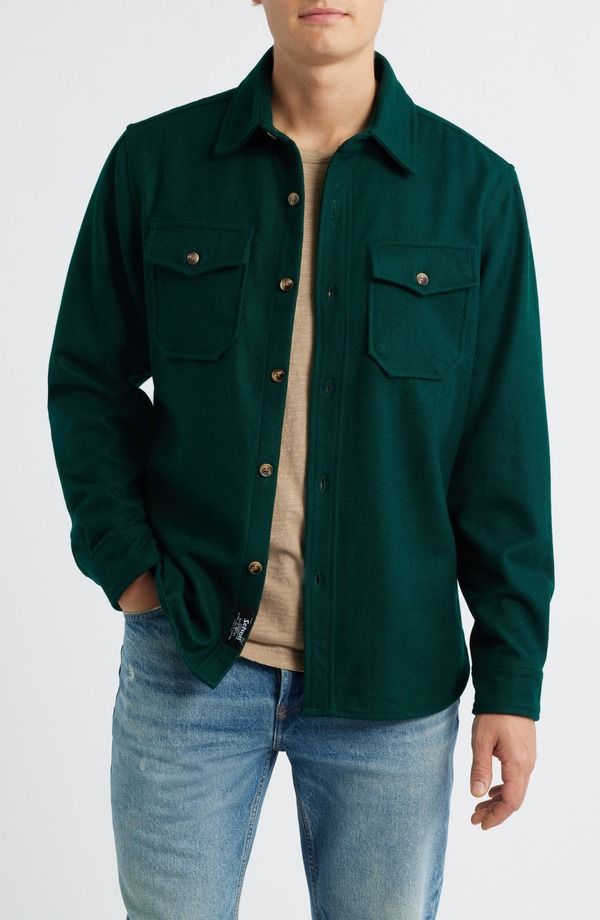 ショット ニューヨーク メンズ トップス シャツ ウール Schott NYCPO Wool Blend Work Shirt Hunter