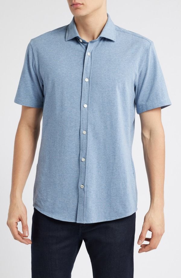 ボス メンズ トップス シャツ コットン BOSS Roan Stretch Cotton ButtonUp Shirt Open Blue ブルー