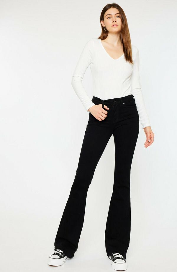 カンクン レディース ボトムス デニムパンツ ジーンズ KanCan Ilene Mid Rise Flare Jeans Black ブラック