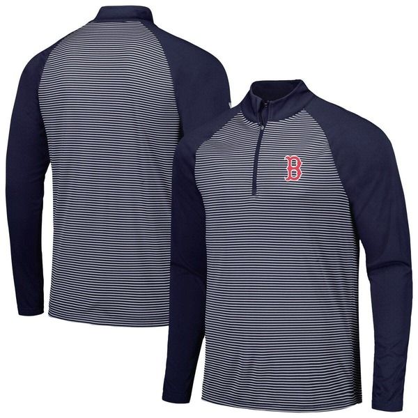 レベルウェア メンズ アウター パーカー・スウェット Mens Levelwear Navy Boston Red Sox Charter Striped Raglan QuarterZip Top Navy ネイビー