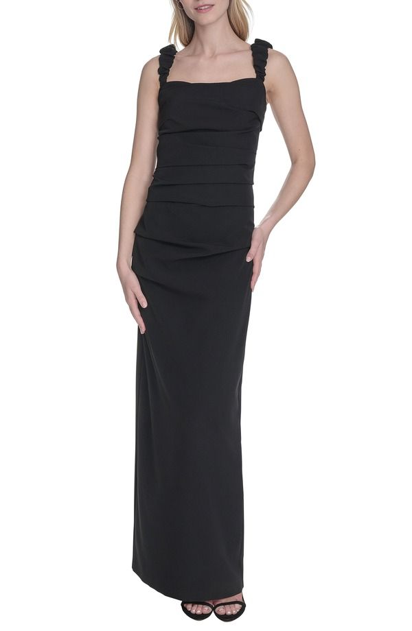 ヴィンスカムート レディース トップス ワンピース ギャザー Vince Camuto Laguna Ruched Sheath Gown Black ブラック