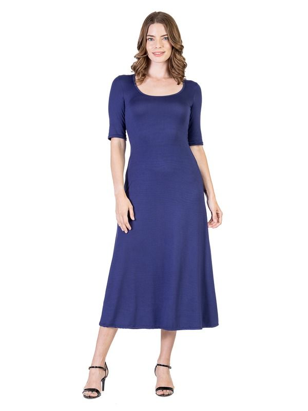 24 セブンコンフォート レディース トップス ワンピース マキシ 24seven Comfort Apparel Womens Casual Maxi Dress With Sleeves Navy ネイビー