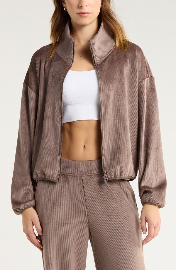 ゼラ レディース アウター ジャケット・ブルゾン プラスサイズ Zella Plush Rib Jacket Brown Quartz ブラウン
