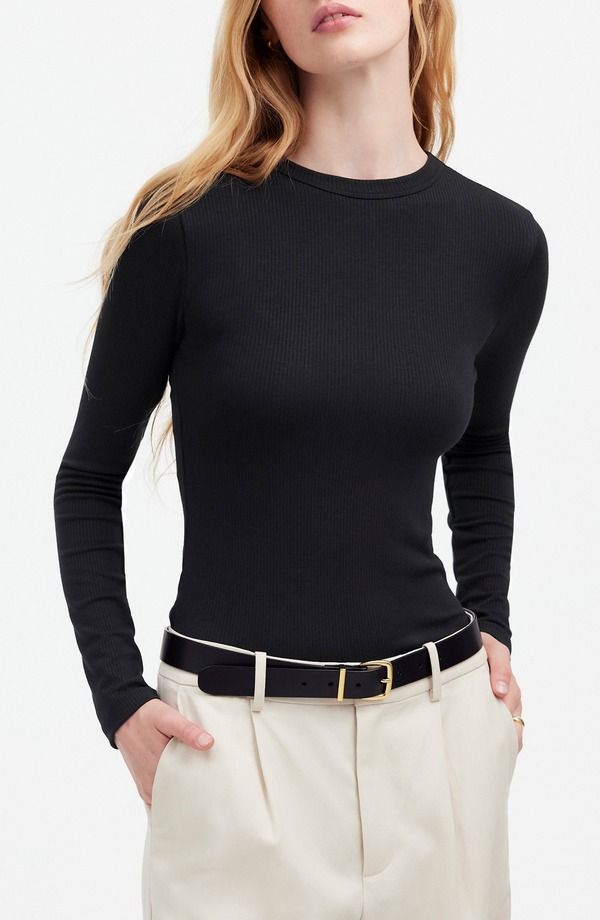 メイドウェル レディース アウター パーカー・スウェット Tシャツ Madewell Drapey Long Sleeve Rib TShirt Jet Black ブラック