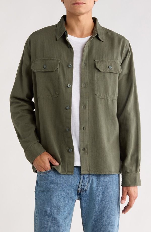 ビラボン メンズ トップス シャツ コットン Billabong Fort Garage Stripe Cotton Herringbone ButtonUp Shirt Olive オリーブ