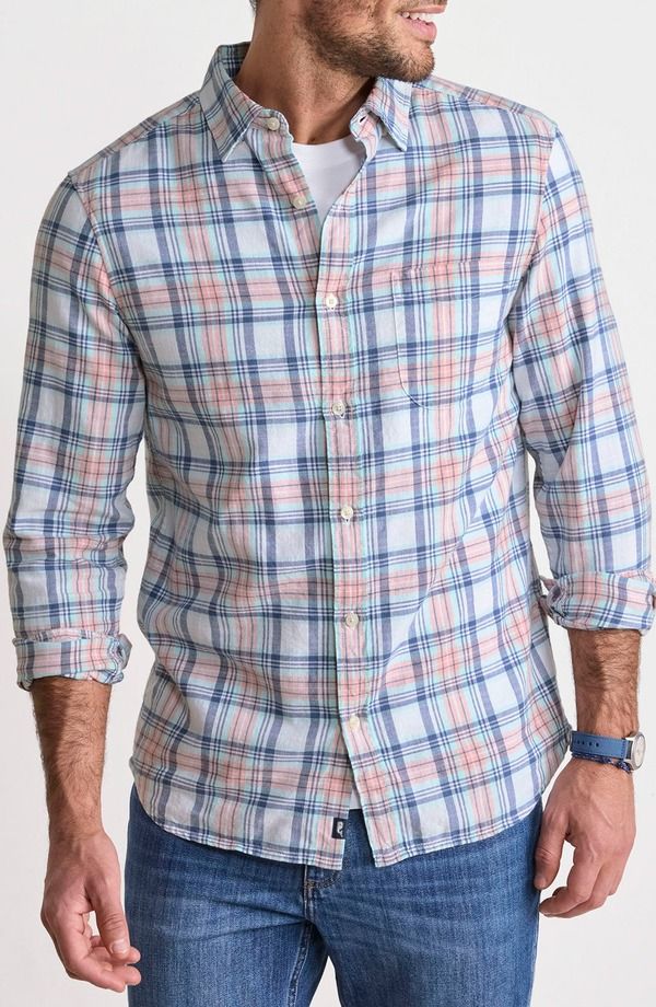 ヴァインヤードヴァインズ メンズ トップス シャツ コットン vineyard vines Folly Beach Plaid Island Slub Cotton Spread Collar Peaches Cream クリーム