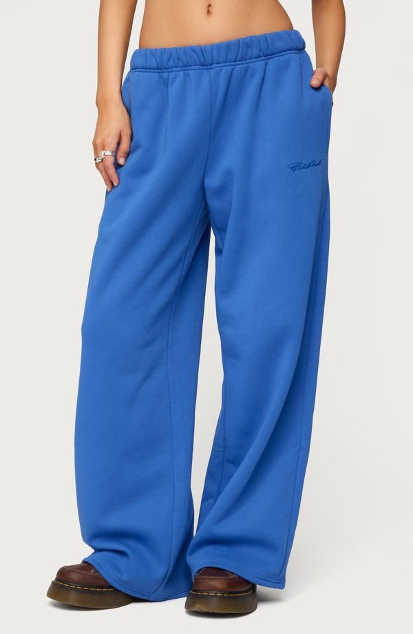 アディクテッド レディース ボトムス カジュアルパンツ ワイドレッグ スウェットパンツ EDIKTED Basic Girl Wide Leg Sweatpants Blue ブルー