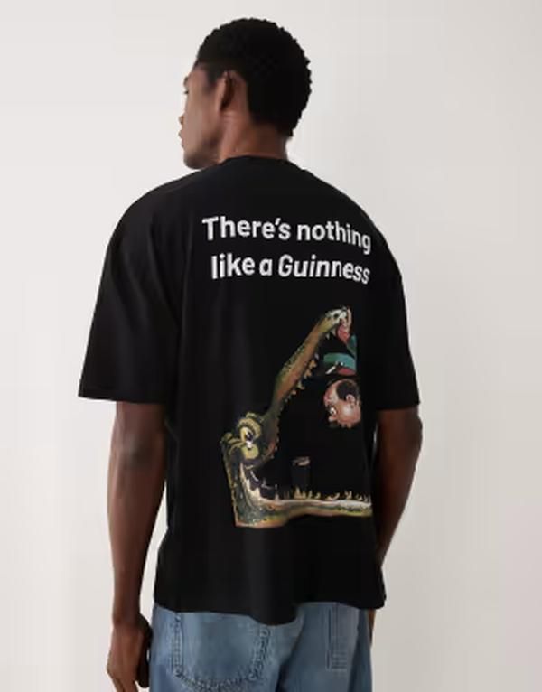 エイソス メンズ トップス Tシャツ プリント ASOS DESIGN oversized tshirt with Guinness print Black ブラック
