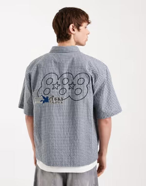 コットンオン メンズ トップス Tシャツ Cotton Lucky short sleeve shirt check Blue check ブルー