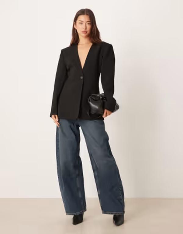 エイソス レディース アウター ジャケット・ブルゾン ウエストマーク ブレザー ASOS DESIGN strong shoulders cinched waist blazer black ブラック