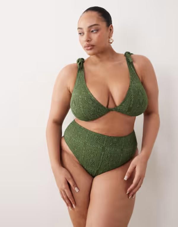 エイソス レディース 水着 ボトムスのみ ハイウエスト ASOS Curve ASOS DESIGN Curve Kyle high leg high waist bikini bottom in olive オリーブ