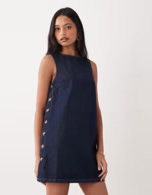 ノーバディーズ チャイルド レディース トップス ワンピース デニム Nobodys Childenim button detail pinafore dress in dark denim Blue ブルー