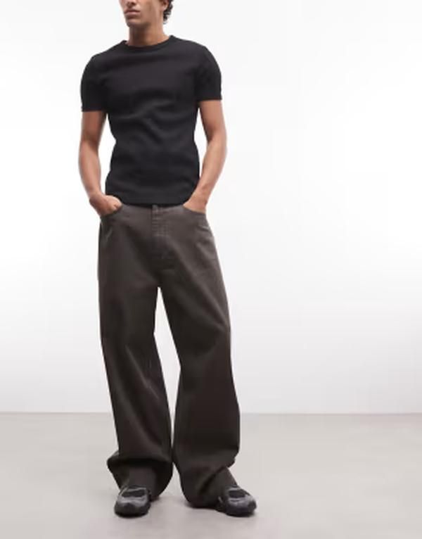 ウィークデイ レディース ボトムス カジュアルパンツ ローライズ Weekday low rise baggy fit pantstripes Brown ブラウン