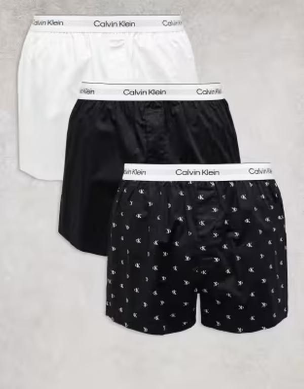 カルバンクライン メンズ アンダーウェア ボクサーパンツ プリント コットン Calvin Klein Icon Cotton Stretch 3pack boxersprintwhite BlackDiamond Logo B ブラック