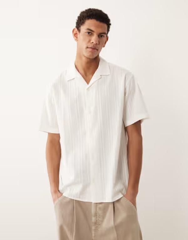ジャック アンド ジョーンズ メンズ トップス シャツ リネン Jack Jones linen look short sleeve shirt Cloudancer ベージュ