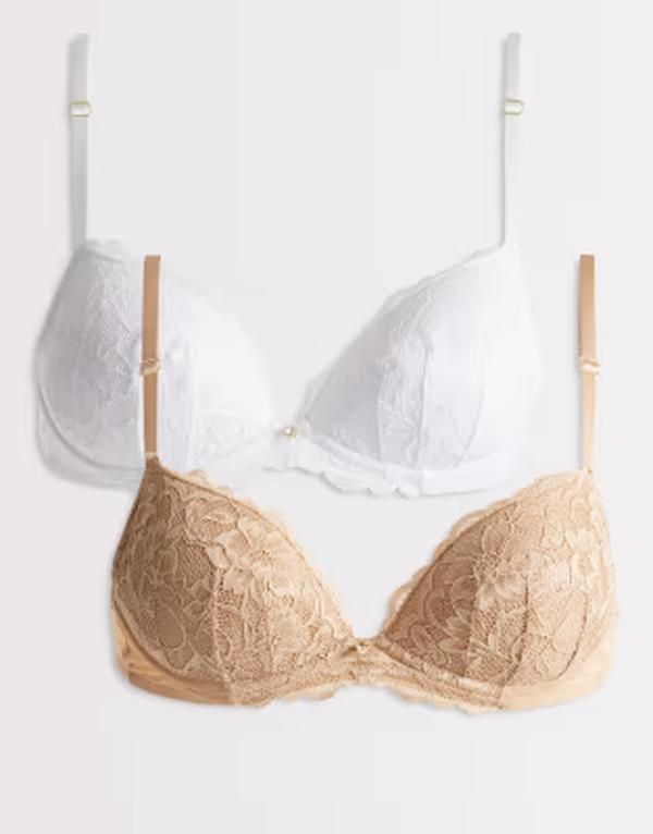 アンサマーズ レディース アンダーウェア ブラジャー レース Ann Summersexy Lace Padded Plunge bra 2 pack White and beige ホワイト
