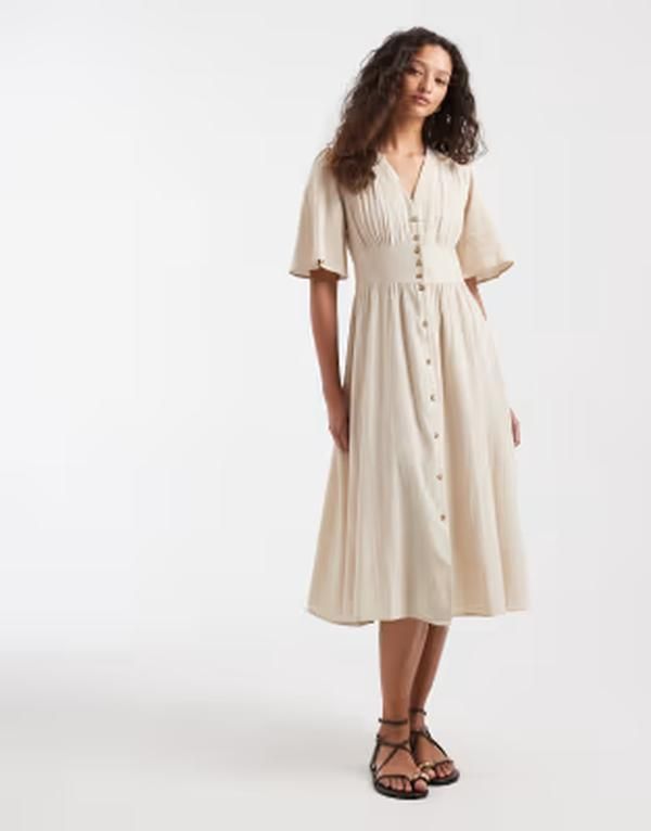 オンリー レディース トップス ワンピース ミディ シャツ リネン ONLY linen look midi shirt dressilver Lining シルバー