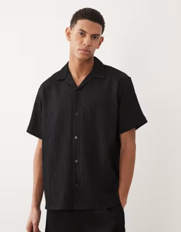 ジャック アンド ジョーンズ メンズ トップス シャツ Jack Jones plisshirt part of a set Black ブラック