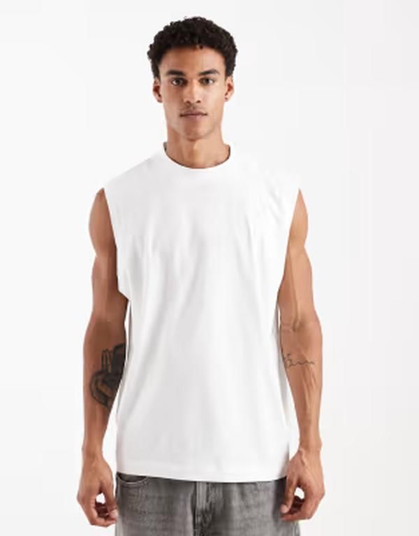 エイソス メンズ トップス ベスト ASOS DESIGN essentials oversized tank WHITE ホワイト