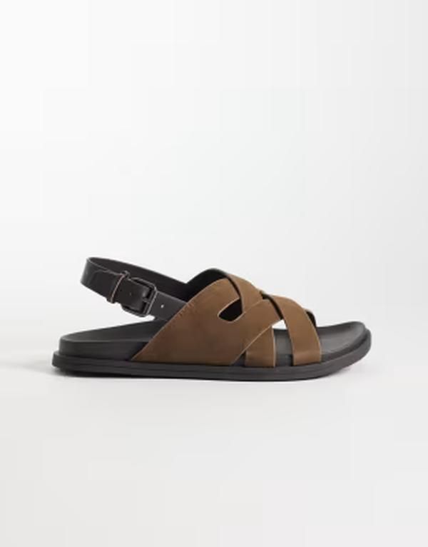 マンゴ メンズ シューズ サンダル スエード Mango 100 suede crosstrap design sandals with buckle detailing BROWN ブラウン