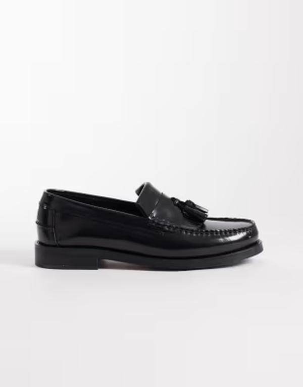 ウォークロンドン メンズ シューズ スリッポン・ローファー レザー フリンジ Walk London Dalston fringed tasseloafersmooth leather Black ブラック