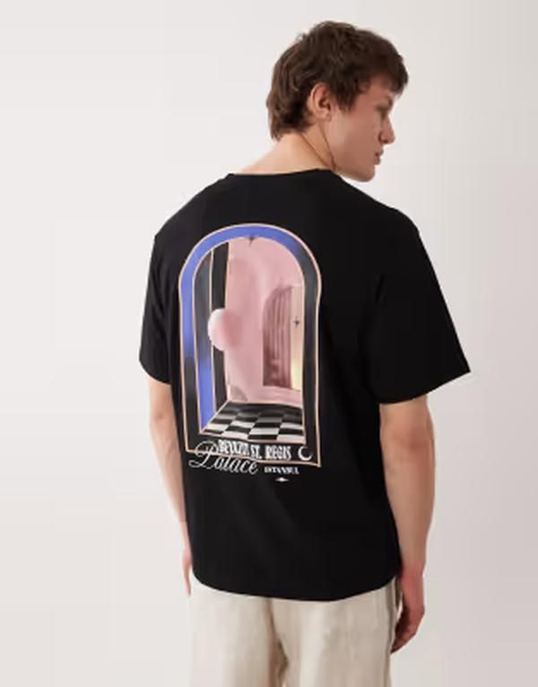 ジャック アンド ジョーンズ メンズ トップス Tシャツ プリント Jack Jones oversized Tshirt with scenic back print Black ブラック