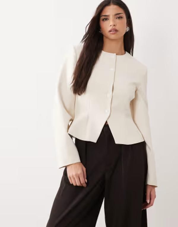 エイソス レディース アウター ジャケット・ブルゾン ブレザー ASOS DESIGN peplum cinched blazer CREAM クリーム