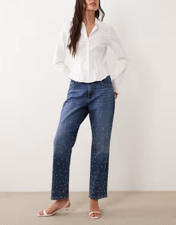 グッドアメリカン レディース ボトムス デニムパンツ ストレート クロップド ジーンズ Good American mid rise icon straight leg cropped pearl jeans in mid blue wash Dark blu