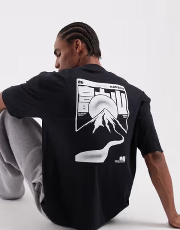 エイソス メンズ トップス Tシャツ グラフィック ASOS DESIGN oversized tshirt with mountain graphic Black ブラック