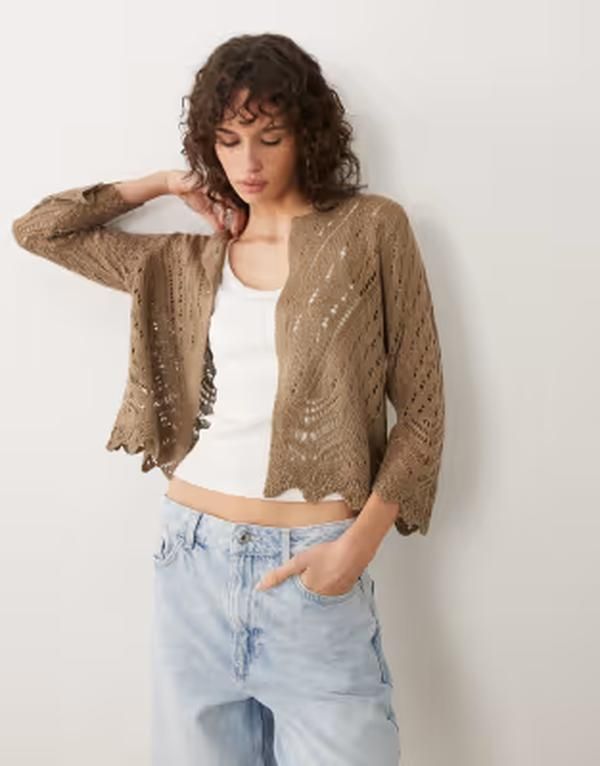 ジェイディーワイ レディース アウター カーディガン ニット JDY knitted 34 length sleeve cardigan in light Sepia tint ブラウン