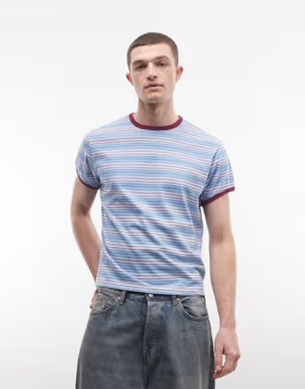 リクレイム ヴィンテージ メンズ トップス Tシャツ Reclaimed Vintage fitted ringer Tshirt stripe Blue stripe ブルー
