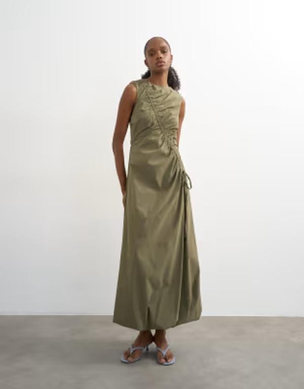 トップショップ レディース トップス ワンピース マキシ Topshop drawstring detail performance fabric balloon maxi dress Khaki カーキ