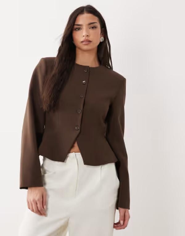 エイソス レディース アウター ジャケット・ブルゾン ブレザー ASOS DESIGN peplum cinched blazer BROWN ブラウン