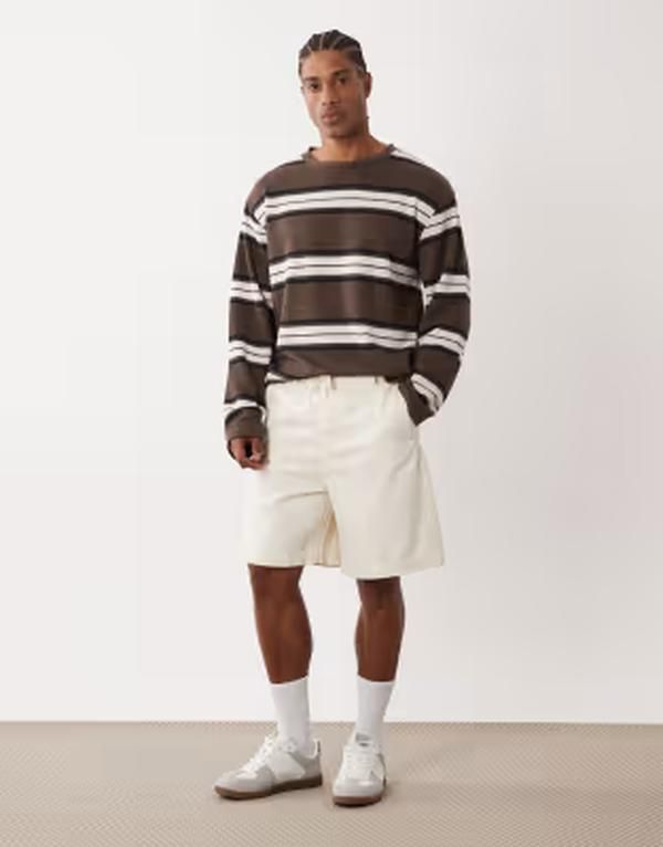 エイソス メンズ ボトムス ハーフパンツ・ショーツ ASOS DESIGN mid length jorts in ecru with belt ECRU エクリュ
