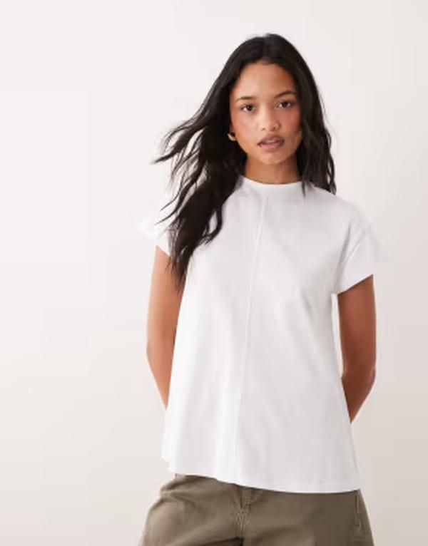 エイソス レディース トップス Tシャツ キャップ ASOS DESIGN cap sleeve floaty top with seam detail WHITE ホワイト